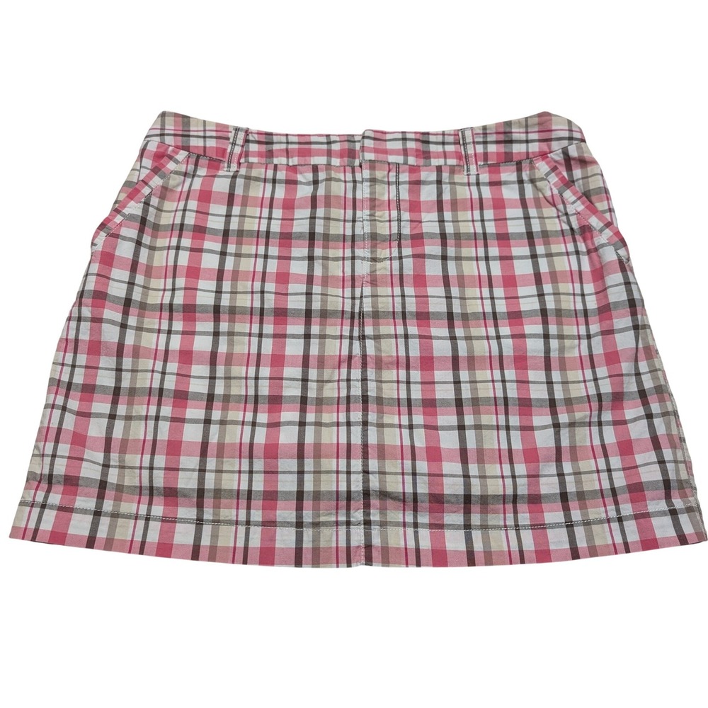 Sonoma Skort Women 14 Pink Plaid Life Style Mini Cotton Blend Preppy Golf Casual